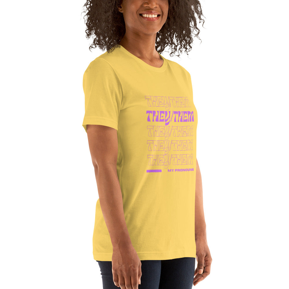 They/Them Pronoun Shirt: Purple Font